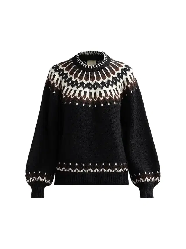 DÔEN Women's Field Fair Isle-Inspired Wool-Blend Crewneck Sweater