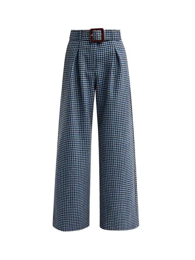 Cara Cara Women's Soho Plaid Wool Wide-Leg Pants