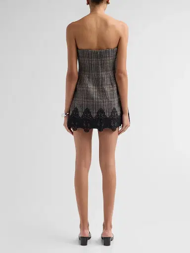 Cara Cara Women's Ina Lace-Trim Glen Plaid Strapless Mini Dress | Thumbnail 3 Cara Cara Women's Ina Lace-Trim Glen Plaid Strapless Mini Dress | Thumbnail 3