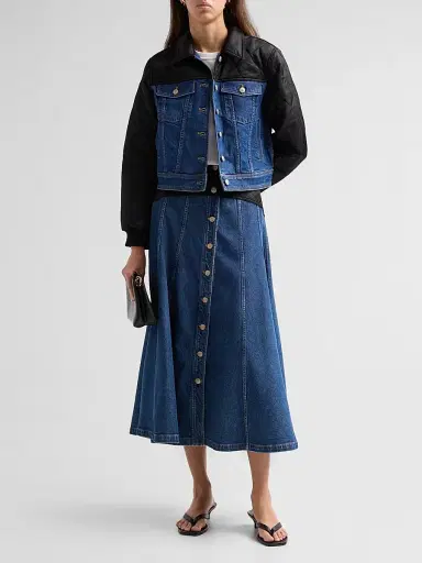 Cinq à Sept Women's Quentin Mixed-Media Quilted Denim Midi Skirt | Thumbnail 2