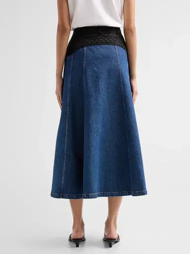 Cinq à Sept Women's Quentin Mixed-Media Quilted Denim Midi Skirt | Thumbnail 3