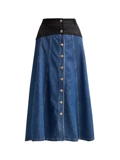 Cinq à Sept Women's Quentin Mixed-Media Quilted Denim Midi Skirt | Thumbnail 1