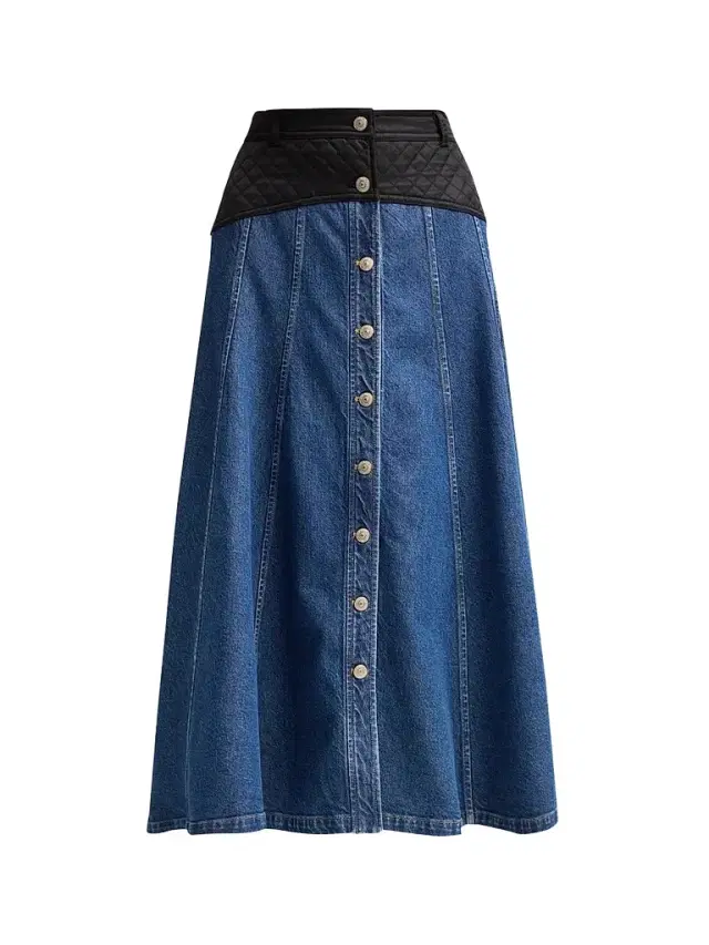 Women's Quentin Mixed-Media Quilted Denim Midi Skirt