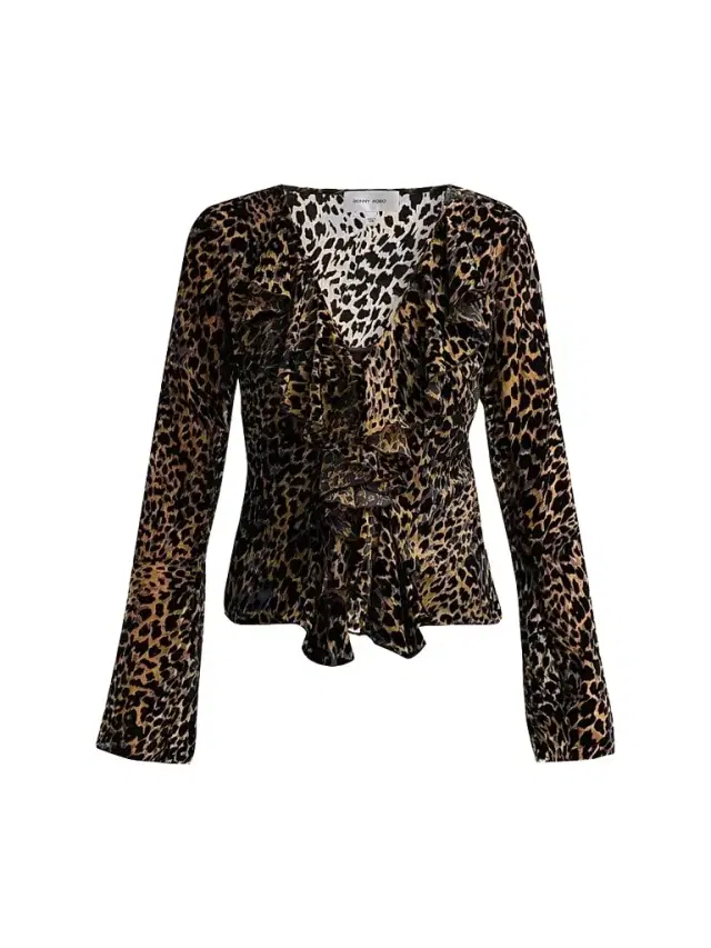 Ronny Kobo Women's Marian Leopard-Print Ruffled Top