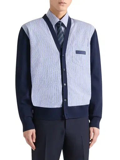 Givenchy Men's Striped Cardigan in Cotton with Gros Grain Detail | Thumbnail 3 Givenchy Men's Striped Cardigan in Cotton with Gros Grain Detail | Thumbnail 3