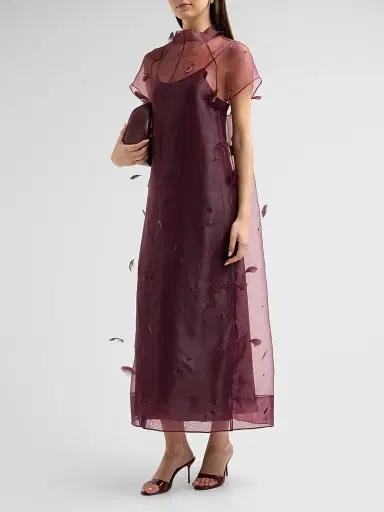 Simkhai Women's Pauline Embellished Semi-Sheer A-Line Midi Dress | Thumbnail 4