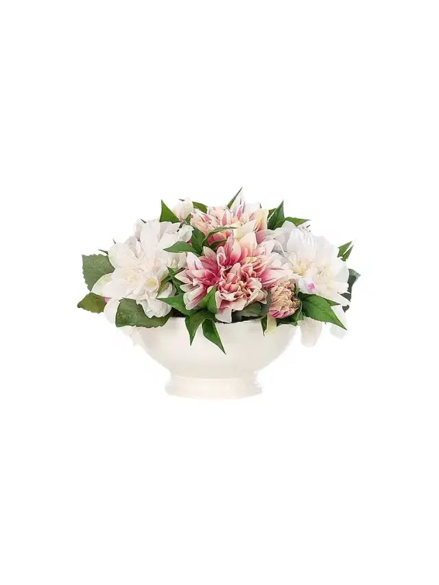 NDI Dahlias Faux-Floral Arrangement in Ceramic Vase