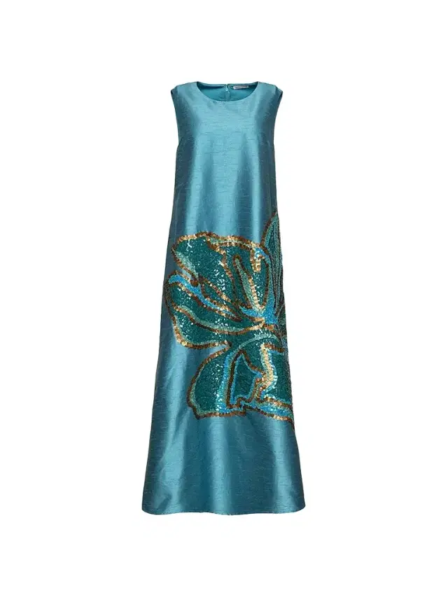 Frances Valentine Women's Alice Satin Sequin-Embellished Floral A-Line Midi Dress