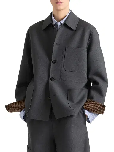Givenchy Men's Overshirt in Wool with Checked Reverse | Thumbnail 3