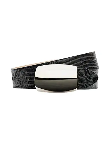 L'Agence Women's Milou Domed Lizard-Embossed Leather Belt | Thumbnail 1