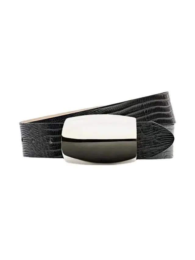 Women's Milou Domed Lizard-Embossed Leather Belt