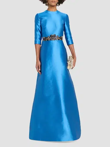 Reem Acra Women's Mikado Embroidered Three-Quarter Sleeve Gown | Thumbnail 2