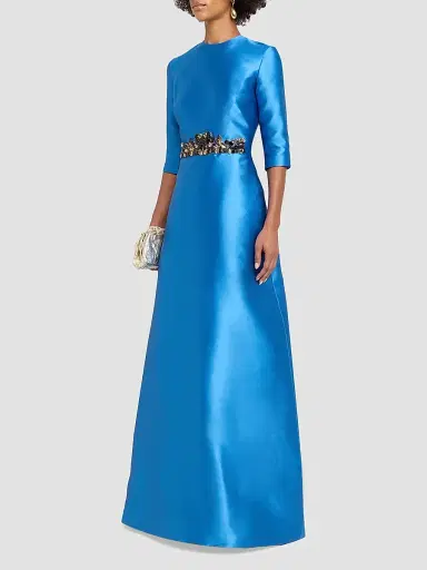Reem Acra Women's Mikado Embroidered Three-Quarter Sleeve Gown | Thumbnail 4