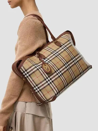 Burberry Women's Checked Cotton Canvas Tote Bag | Thumbnail 3 Burberry Women's Checked Cotton Canvas Tote Bag | Thumbnail 3