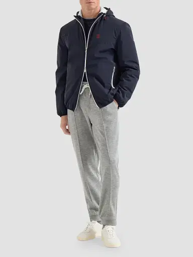 Brunello Cucinelli Men's Bonded Nylon Hooded Outerwear Jacket with Thermore Padding and Logo | Thumbnail 2