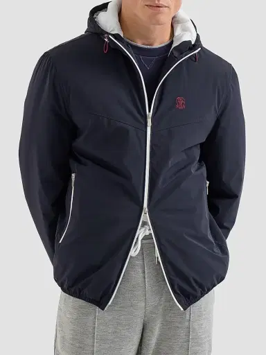 Brunello Cucinelli Men's Bonded Nylon Hooded Outerwear Jacket with Thermore Padding and Logo | Thumbnail 3