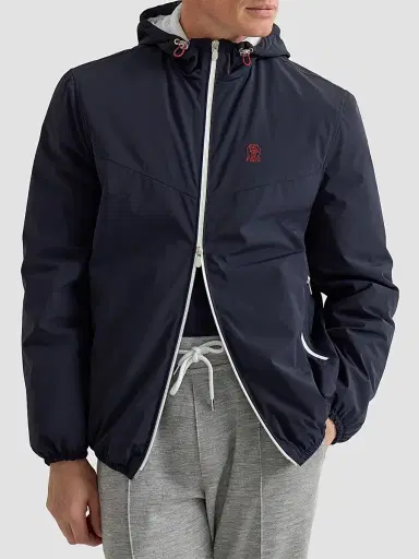 Brunello Cucinelli Men's Bonded Nylon Hooded Outerwear Jacket with Thermore Padding and Logo | Thumbnail 5