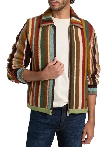 Paul Smith Men's Striped Wool Zip-Front Cardigan | Thumbnail 3