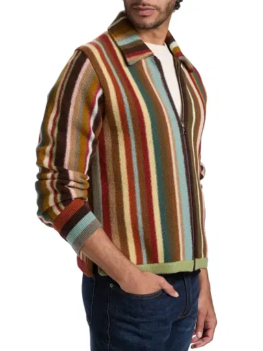 Paul Smith Men's Striped Wool Zip-Front Cardigan | Thumbnail 4