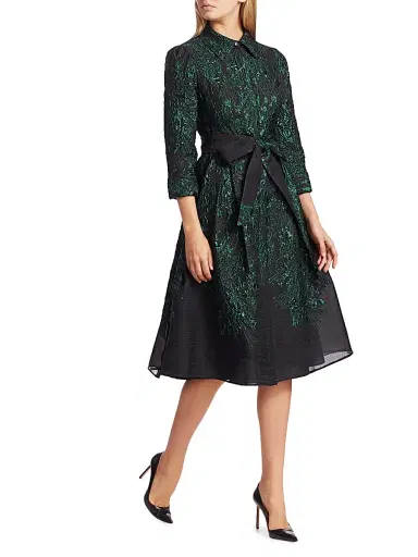 Teri Jon by Rickie Freeman Women's Point Collar Metallic Jacquard Cocktail Dress | Thumbnail 2 Teri Jon by Rickie Freeman Women's Point Collar Metallic Jacquard Cocktail Dress | Thumbnail 2