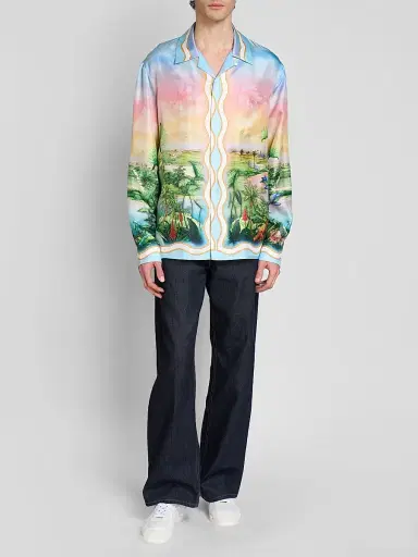 Casablanca Men's Silk Long-Sleeve Camp Shirt | Thumbnail 2