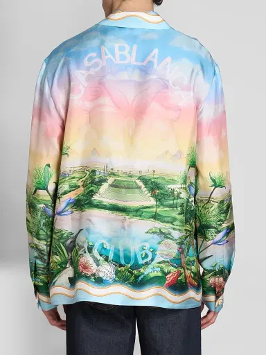Casablanca Men's Silk Long-Sleeve Camp Shirt | Thumbnail 3