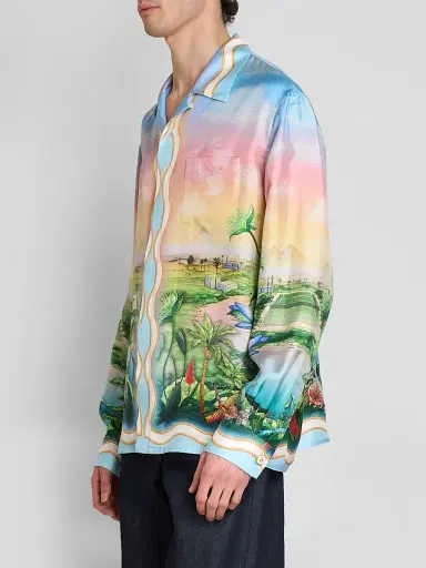 Casablanca Men's Silk Long-Sleeve Camp Shirt | Thumbnail 4