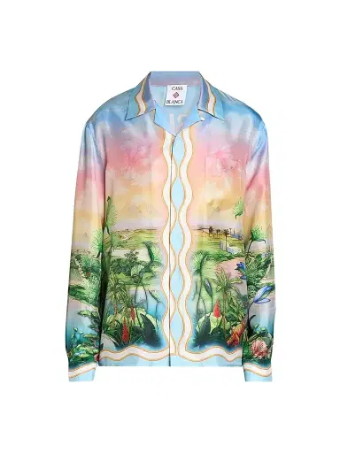 Casablanca Men's Silk Long-Sleeve Camp Shirt | Thumbnail 1