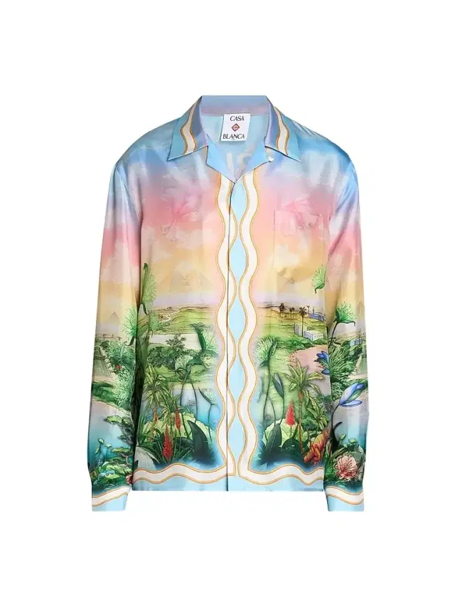 Casablanca Men's Silk Long-Sleeve Camp Shirt