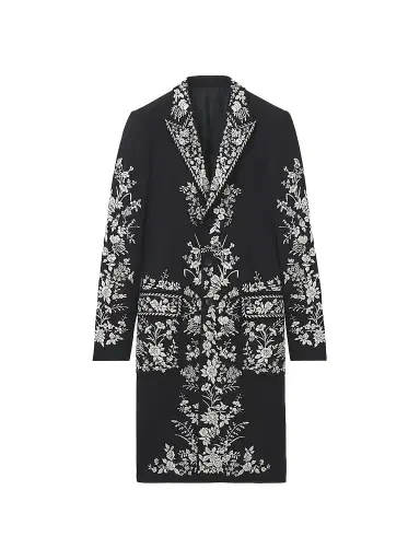 Alexander McQueen Men's Floral-Embroidered Wool Longline Coat | Thumbnail 1