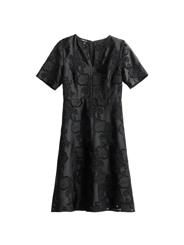 Women's Floral Eyelet Crepe de Chine A-Line Knee-Length Dress