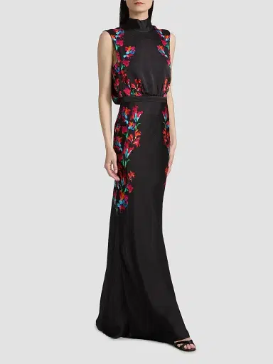 Saloni Women's Floral Silk Gown | Thumbnail 2