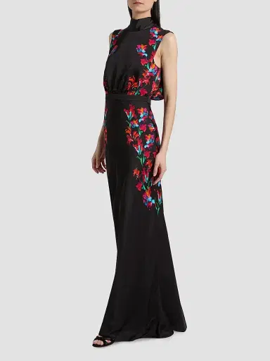 Saloni Women's Floral Silk Gown | Thumbnail 4