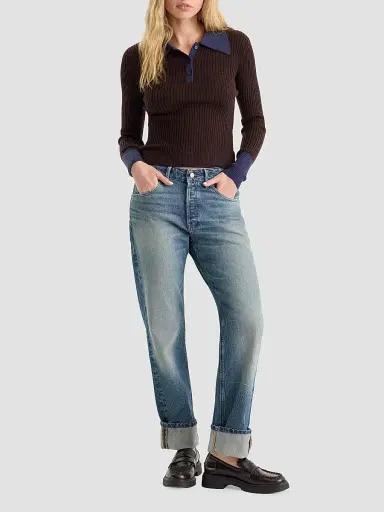 GOOD AMERICAN Women's Rib-Knit Merino Wool Polo Sweater | Thumbnail 2