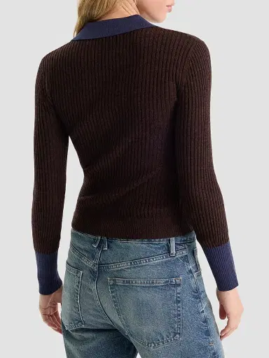 GOOD AMERICAN Women's Rib-Knit Merino Wool Polo Sweater | Thumbnail 3