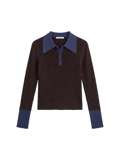 GOOD AMERICAN Women's Rib-Knit Merino Wool Polo Sweater | Thumbnail 1