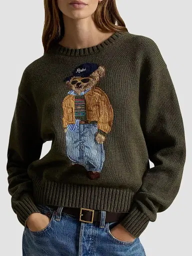 Polo Ralph Lauren Women's Polo Bear Cotton Crewneck Sweater | Thumbnail 4
