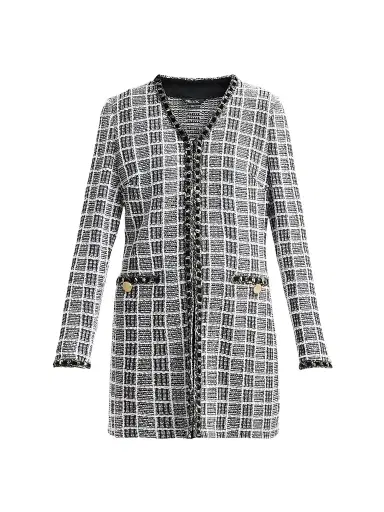 Misook Women's Plaid Velvet-Trim Longline Jacket | Thumbnail 1