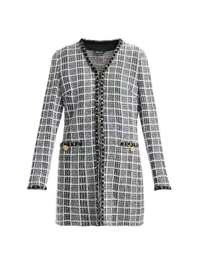 Misook Women's Plaid Velvet-Trim Longline Jacket
