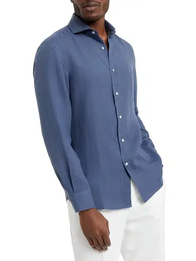 Brunello Cucinelli Men's Hemp Easy Fit Shirt with Spread Collar | Thumbnail 2 Brunello Cucinelli Men's Hemp Easy Fit Shirt with Spread Collar | Thumbnail 2