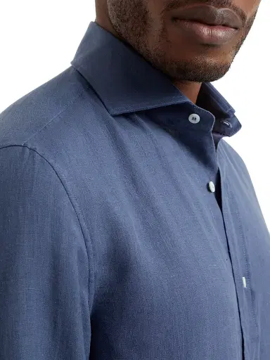 Brunello Cucinelli Men's Hemp Easy Fit Shirt with Spread Collar | Thumbnail 4 Brunello Cucinelli Men's Hemp Easy Fit Shirt with Spread Collar | Thumbnail 4