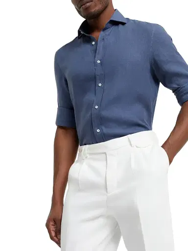 Brunello Cucinelli Men's Hemp Easy Fit Shirt with Spread Collar | Thumbnail 5 Brunello Cucinelli Men's Hemp Easy Fit Shirt with Spread Collar | Thumbnail 5