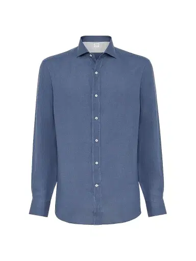 Brunello Cucinelli Men's Hemp Easy Fit Shirt with Spread Collar | Thumbnail 1 Brunello Cucinelli Men's Hemp Easy Fit Shirt with Spread Collar | Thumbnail 1