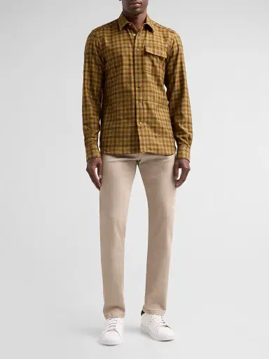 Kiton Men's Buba Plaid Cashmere Snap-Front Shirt | Thumbnail 2 Kiton Men's Buba Plaid Cashmere Snap-Front Shirt | Thumbnail 2