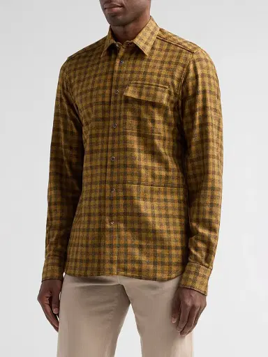 Kiton Men's Buba Plaid Cashmere Snap-Front Shirt | Thumbnail 4 Kiton Men's Buba Plaid Cashmere Snap-Front Shirt | Thumbnail 4