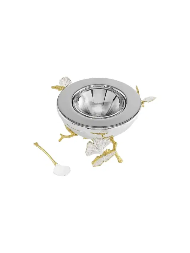 Michael Aram Butterfly Ginkgo Gold Caviar Dish & Spoon Set