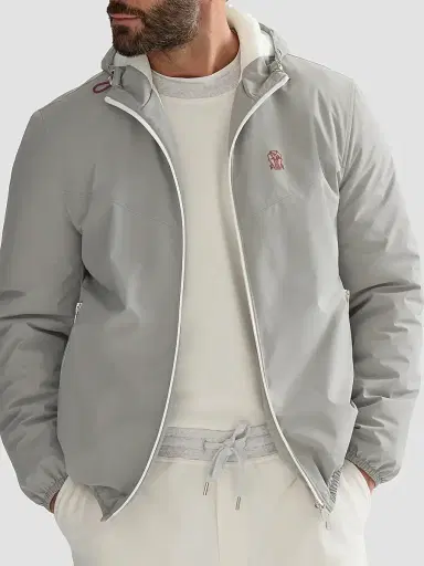Brunello Cucinelli Men's Bonded Nylon Hooded Outerwear Jacket with Thermore Padding and Logo | Thumbnail 5