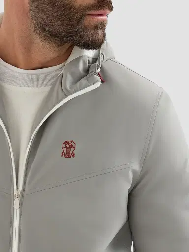Brunello Cucinelli Men's Bonded Nylon Hooded Outerwear Jacket with Thermore Padding and Logo | Thumbnail 6