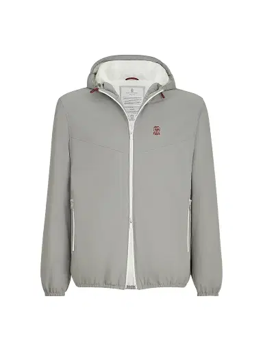 Brunello Cucinelli Men's Bonded Nylon Hooded Outerwear Jacket with Thermore Padding and Logo | Thumbnail 1
