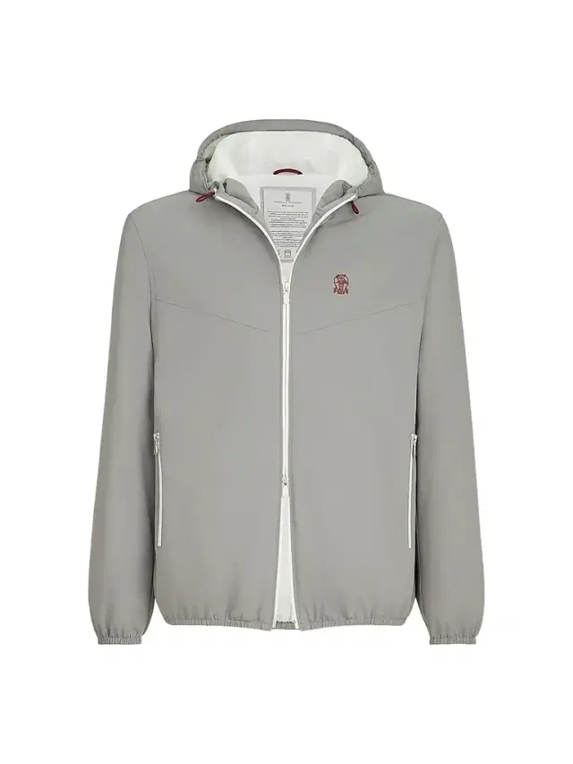 Brunello Cucinelli Men's Bonded Nylon Hooded Outerwear Jacket with Thermore Padding and Logo